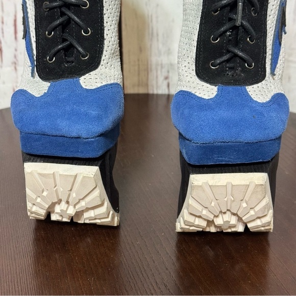 JEFFREY CAMPBELL Blue Suede Mesh high top sneakers wood & rubber platforms 6.5 - Picture 3 of 17